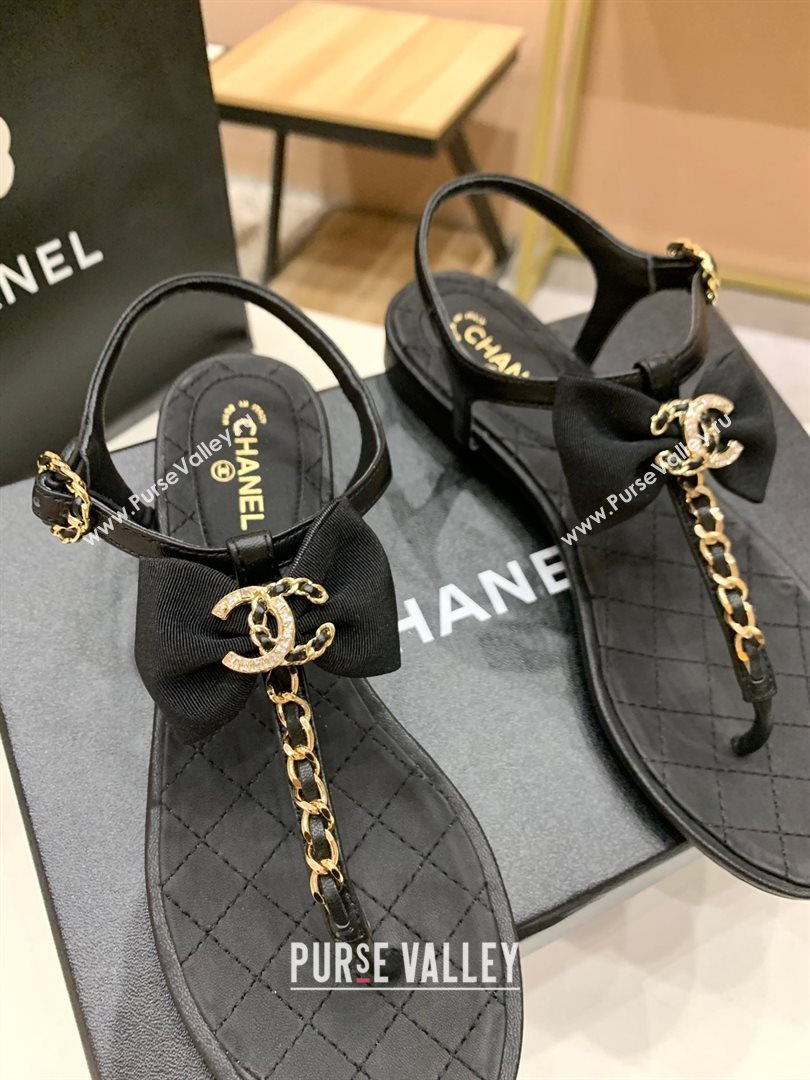 CHANEL THONG QUILTING SANDALS BLACK WITH BOW SPRING 2021 (MODENG-201224-08)