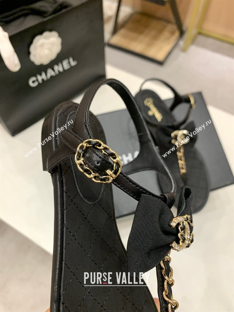 CHANEL THONG QUILTING SANDALS BLACK WITH BOW SPRING 2021 (MODENG-201224-08)