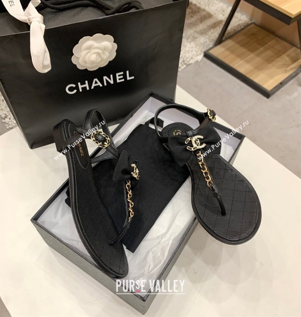 CHANEL THONG QUILTING SANDALS BLACK WITH BOW SPRING 2021 (MODENG-201224-08)