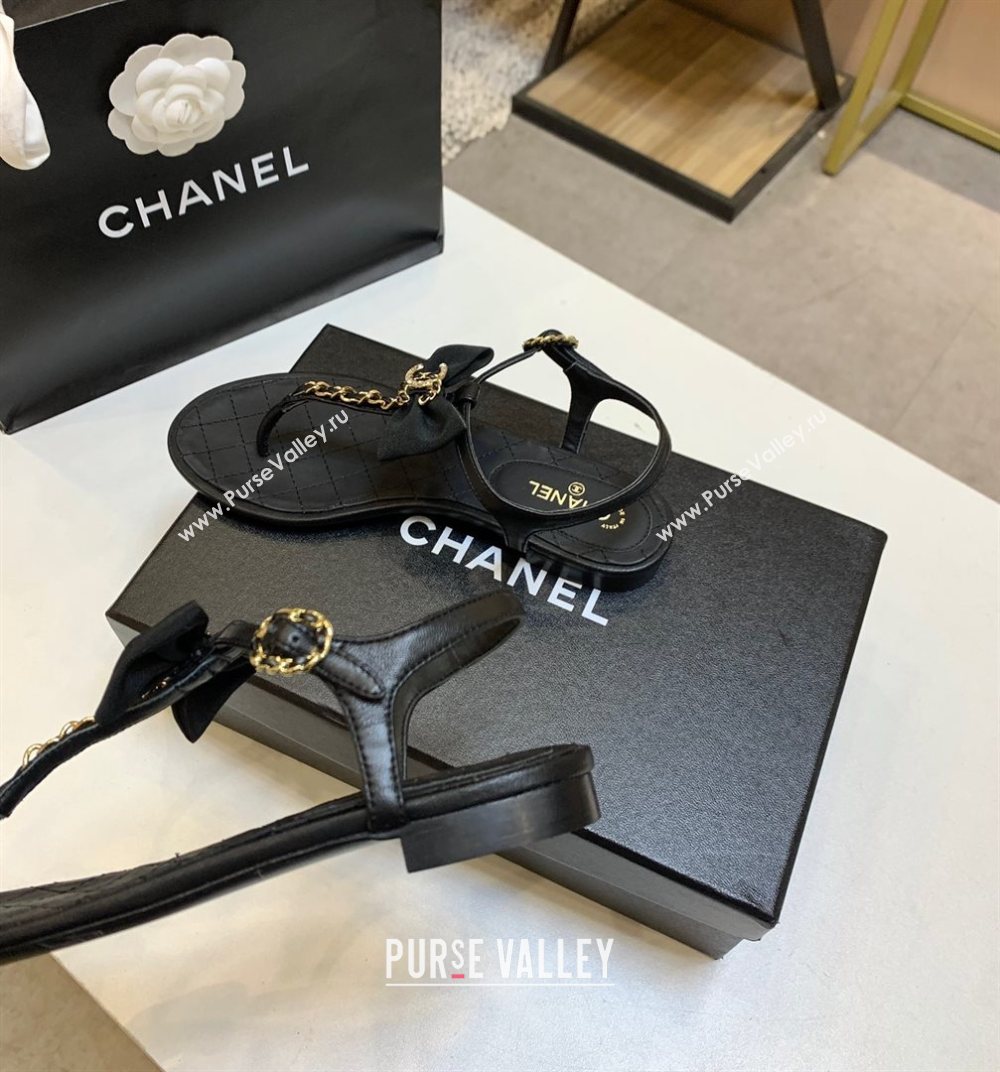 CHANEL THONG QUILTING SANDALS BLACK WITH BOW SPRING 2021 (MODENG-201224-08)