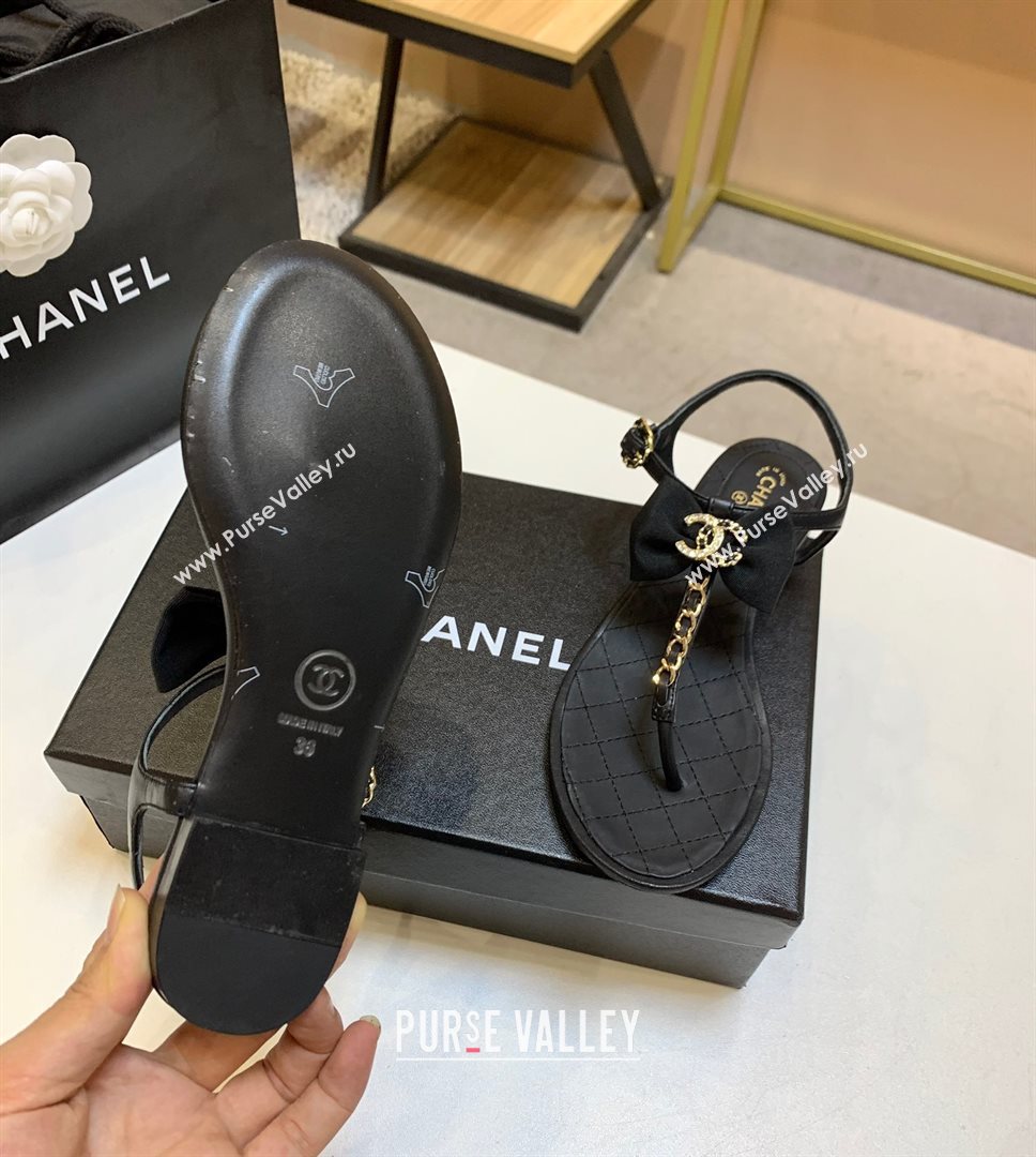 CHANEL THONG QUILTING SANDALS BLACK WITH BOW SPRING 2021 (MODENG-201224-08)