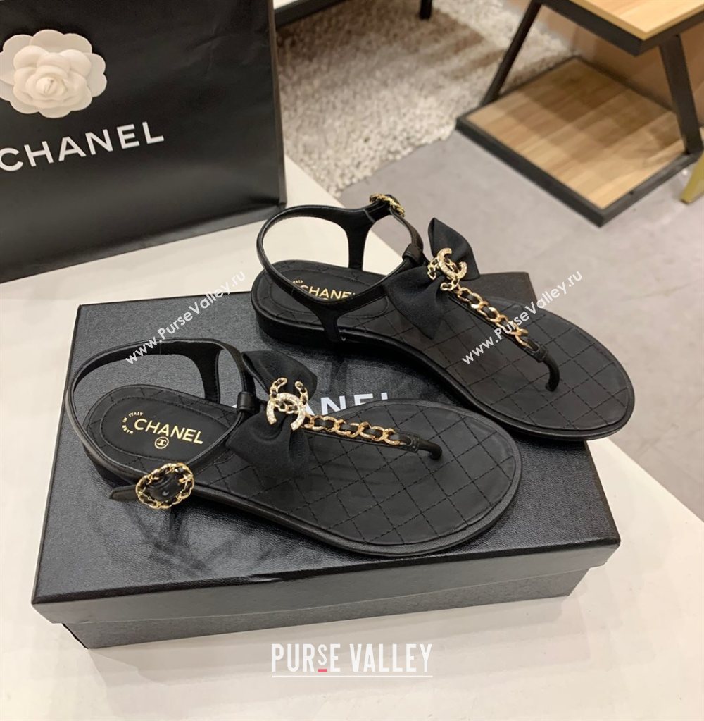 CHANEL THONG QUILTING SANDALS BLACK WITH BOW SPRING 2021 (MODENG-201224-08)