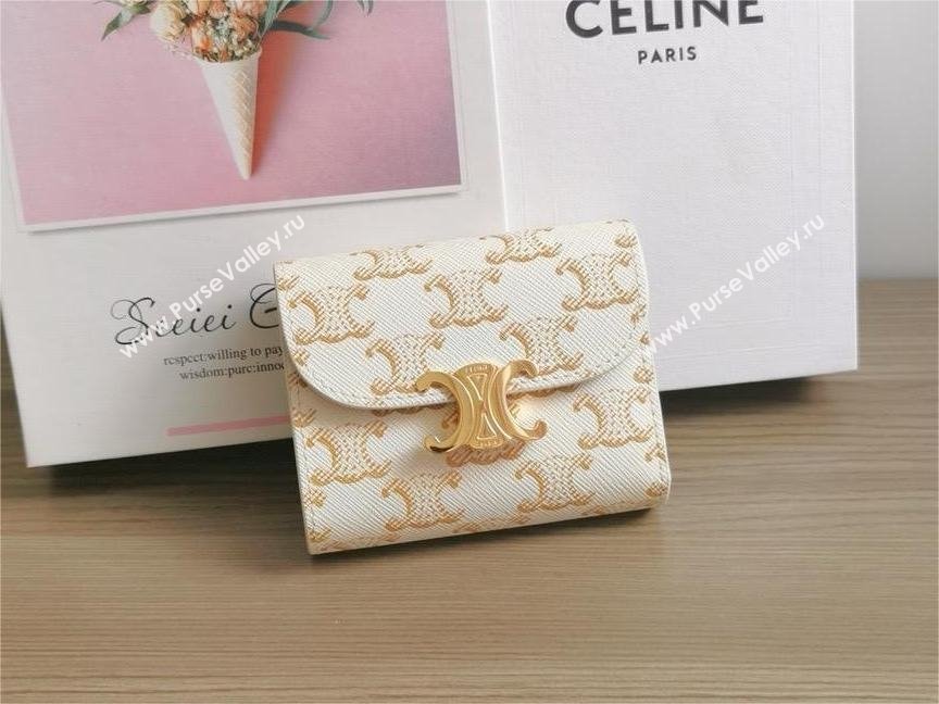 celine Small Wallet TRIOMPHE in TRIOMPHE CANVAS white/tan 2024 (BAILI-240304-11)