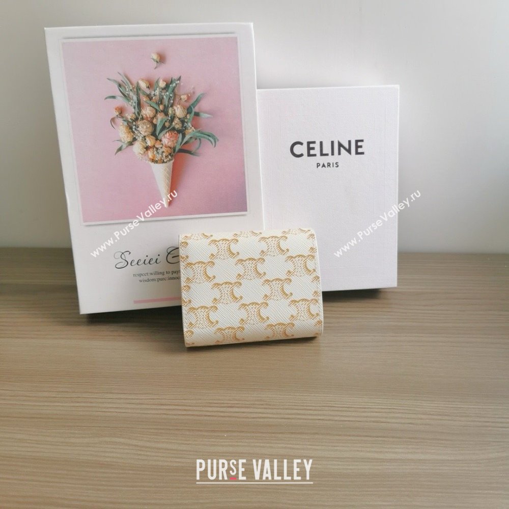 celine Small Wallet TRIOMPHE in TRIOMPHE CANVAS white/tan 2024 (BAILI-240304-11)