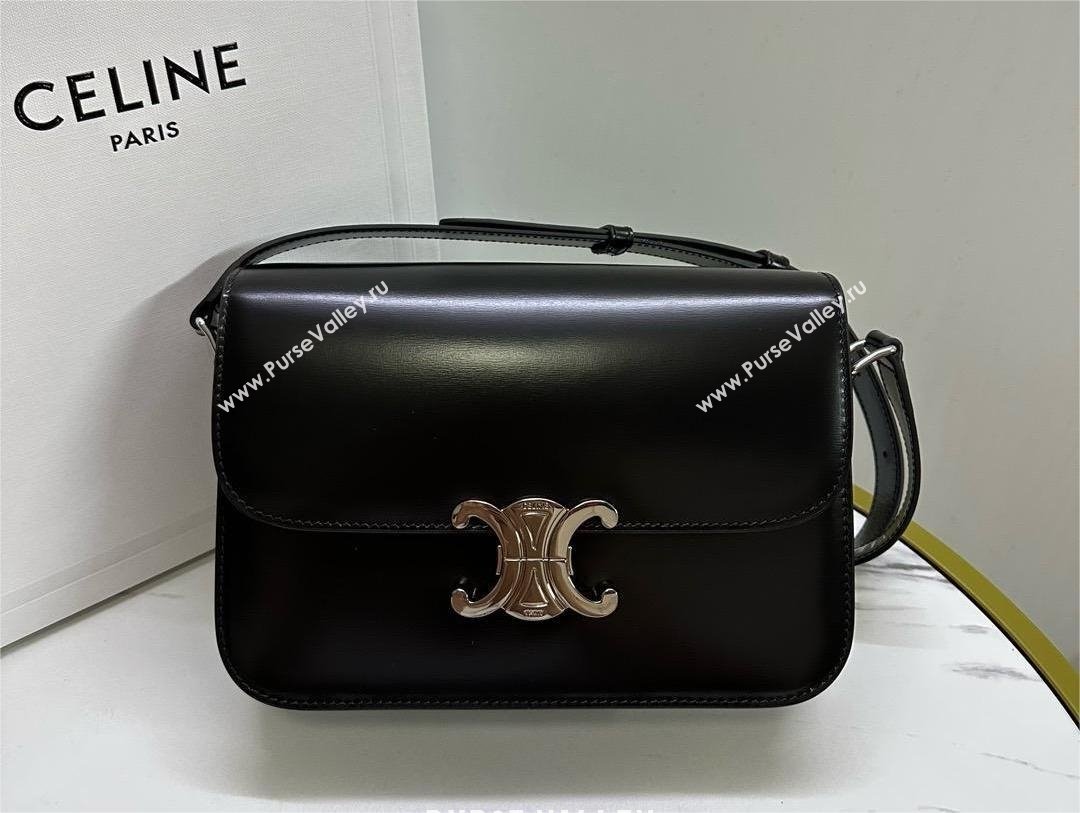 CELINE Classique Triomphe Bag in shiny calfskin black/silver 2024 (BAILI-240304-04)