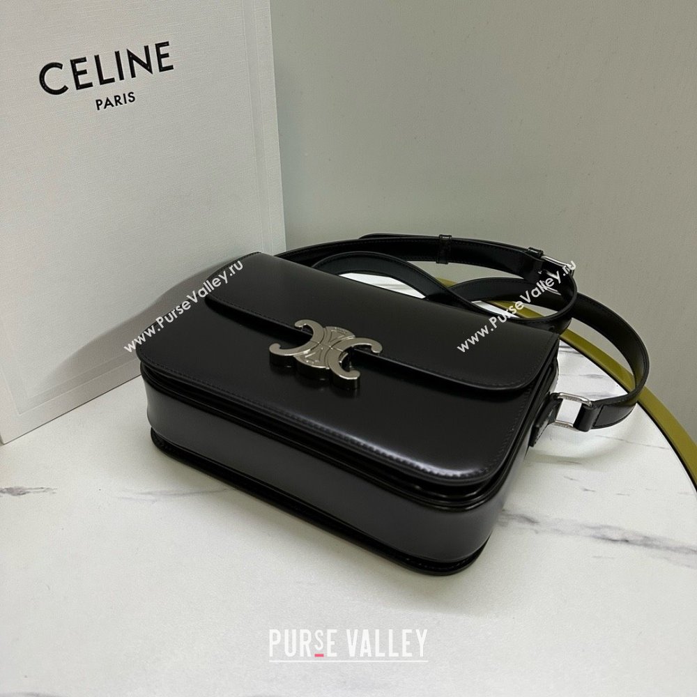 CELINE Classique Triomphe Bag in shiny calfskin black/silver 2024 (BAILI-240304-04)