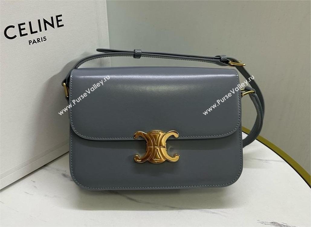 CELINE Classique Triomphe Bag in shiny calfskin zinc 2024 (BAILI-240304-05)