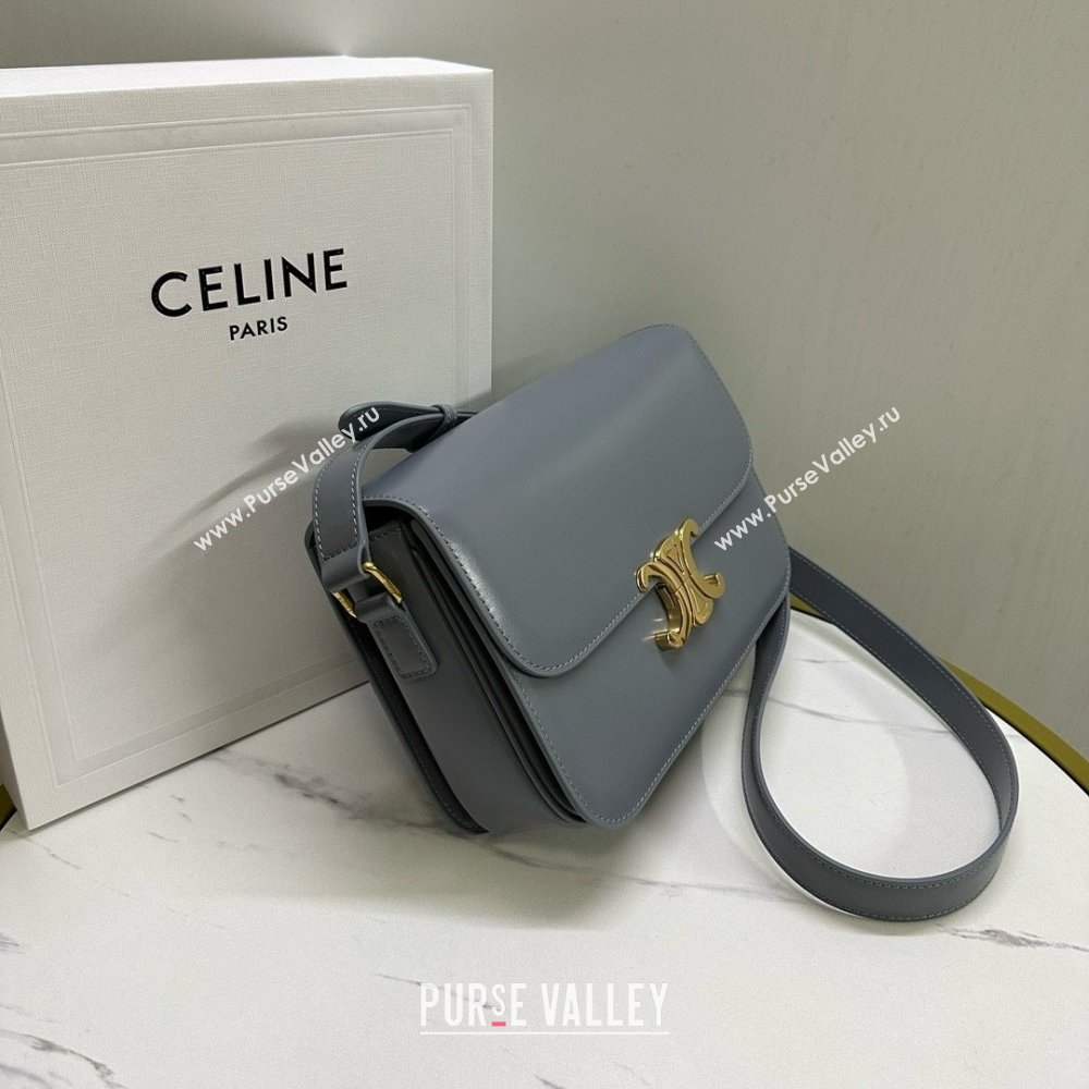 CELINE Classique Triomphe Bag in shiny calfskin zinc 2024 (BAILI-240304-05)