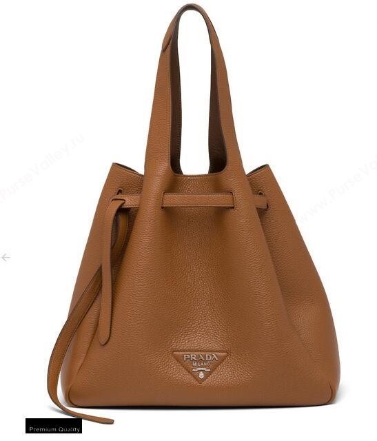 Prada Soft Leather Tote Bag with Drawstring Closure 1BG339 Brown 2020 (gongyifang-20110606)