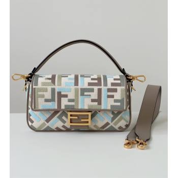 Fendi Baguette Medium Bag in Canvas with FF embroidery Green/Blue/Multicolor 2025 0159M 0930 (CL-250930019)