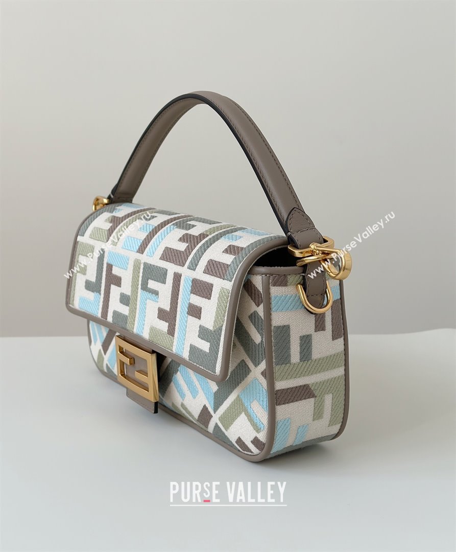 Fendi Baguette Medium Bag in Canvas with FF embroidery Green/Blue/Multicolor 2025 0159M 0930 (CL-250930019)