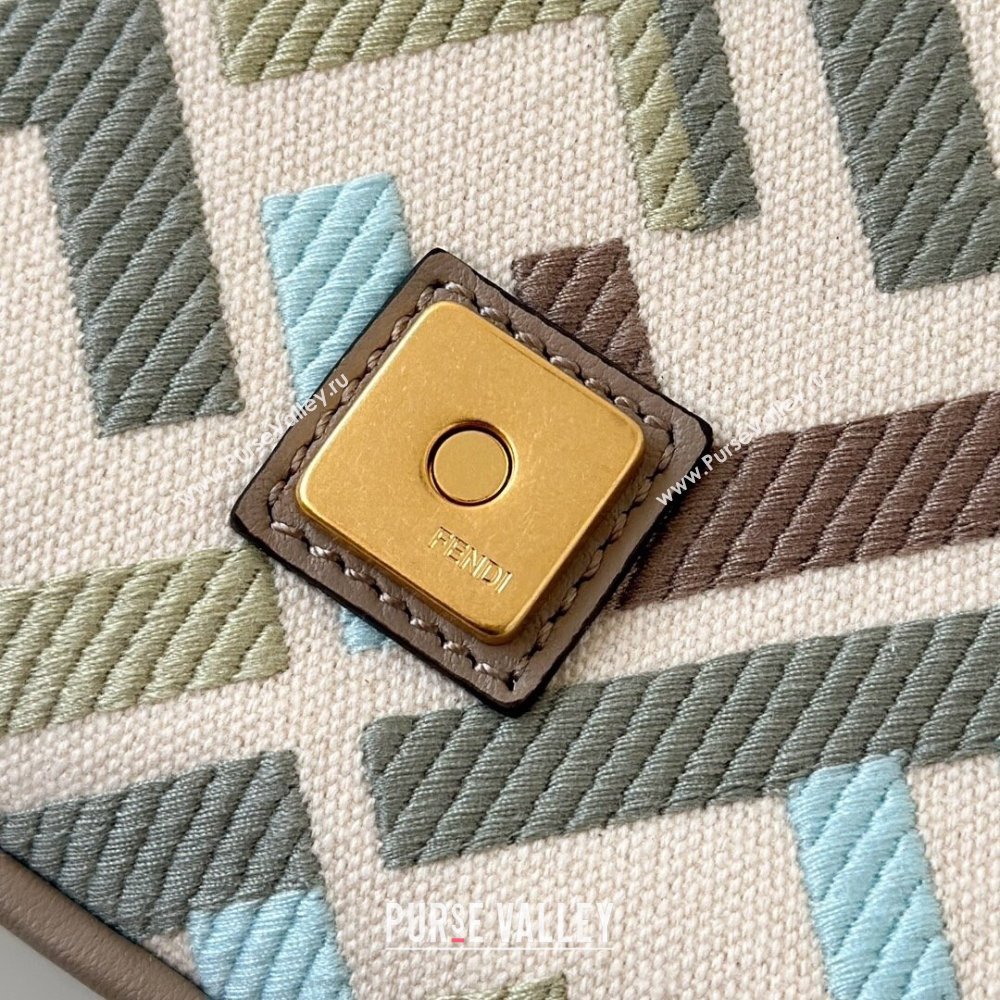 Fendi Baguette Medium Bag in Canvas with FF embroidery Green/Blue/Multicolor 2025 0159M 0930 (CL-250930019)