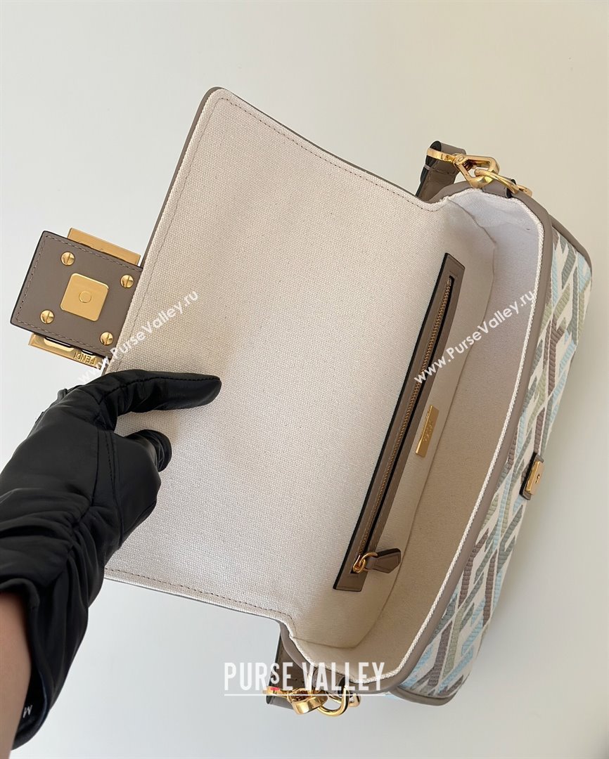 Fendi Baguette Medium Bag in Canvas with FF embroidery Green/Blue/Multicolor 2025 0159M 0930 (CL-250930019)