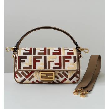 Fendi Baguette Medium Bag in Canvas with FF embroidery Red/Multicolor 2025 0159M 0930 (CL-250930021)