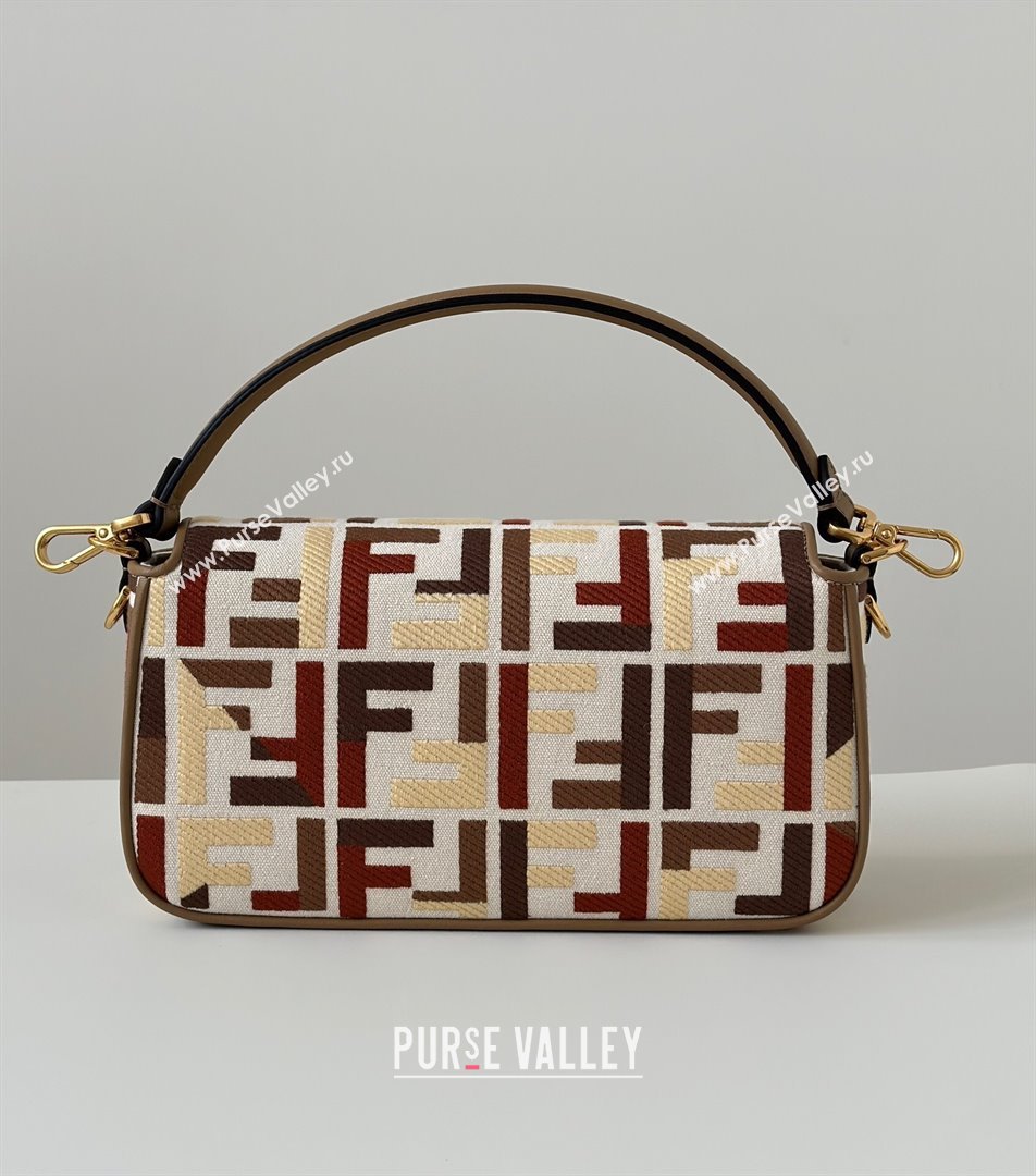 Fendi Baguette Medium Bag in Canvas with FF embroidery Red/Multicolor 2025 0159M 0930 (CL-250930021)