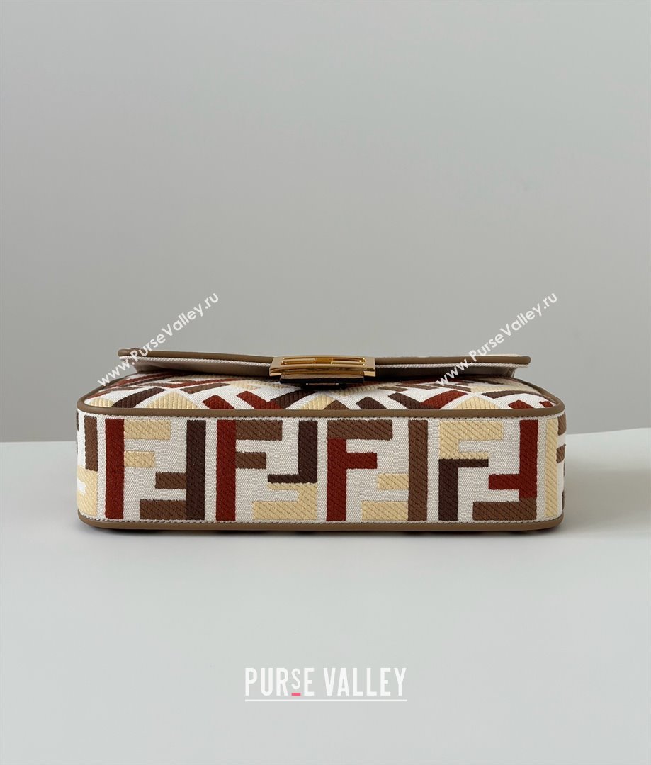 Fendi Baguette Medium Bag in Canvas with FF embroidery Red/Multicolor 2025 0159M 0930 (CL-250930021)