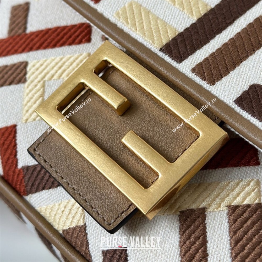 Fendi Baguette Medium Bag in Canvas with FF embroidery Red/Multicolor 2025 0159M 0930 (CL-250930021)