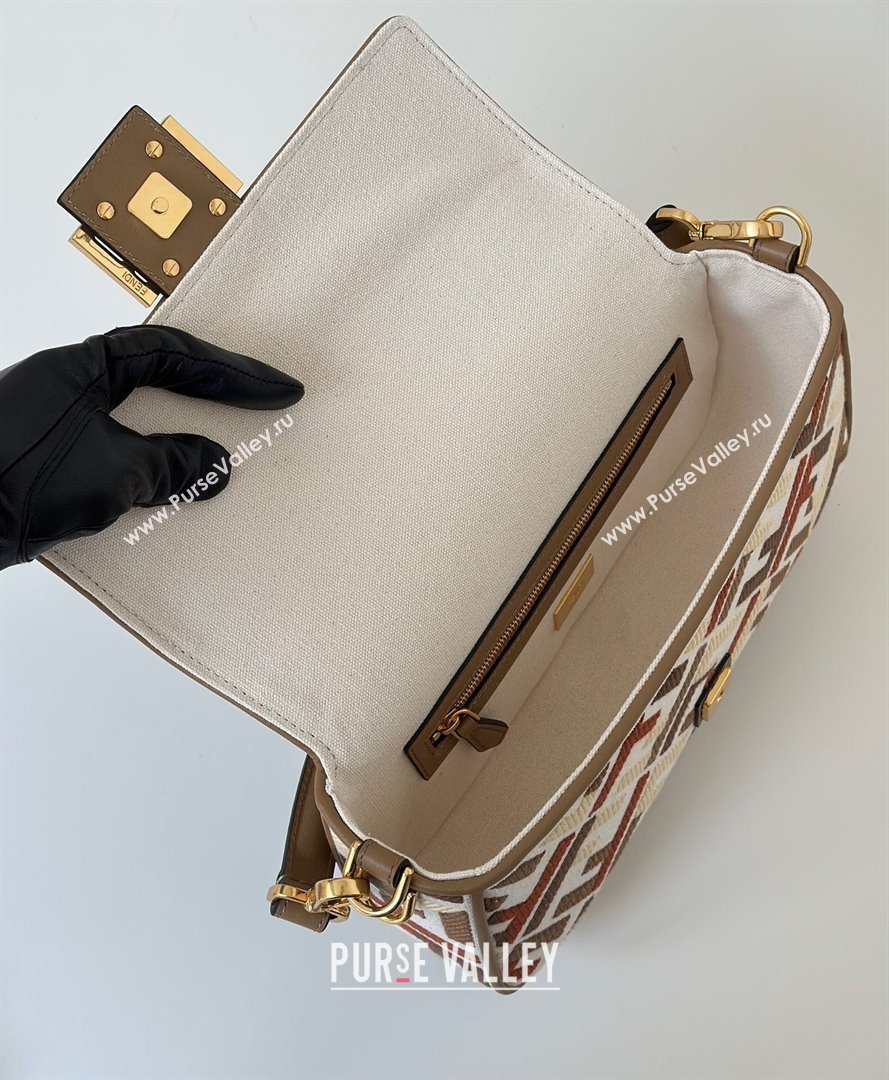 Fendi Baguette Medium Bag in Canvas with FF embroidery Red/Multicolor 2025 0159M 0930 (CL-250930021)