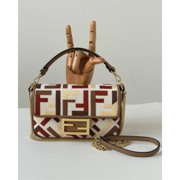 Fendi Baguette Mini Bag in Canvas with FF embroidery Red/Multicolor 2025 0159S 0930 (CL-250930020)