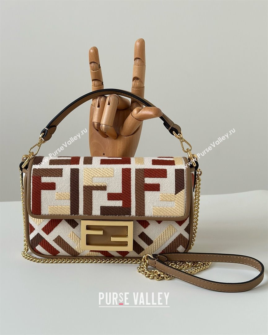 Fendi Baguette Mini Bag in Canvas with FF embroidery Red/Multicolor 2025 0159S 0930 (CL-250930020)