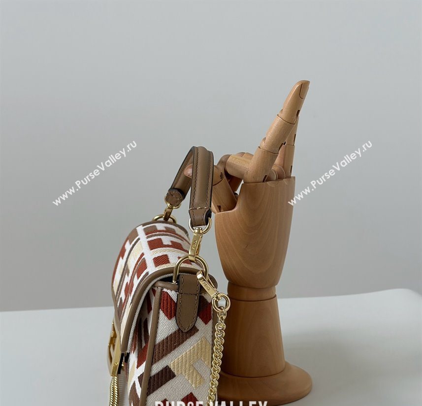 Fendi Baguette Mini Bag in Canvas with FF embroidery Red/Multicolor 2025 0159S 0930 (CL-250930020)
