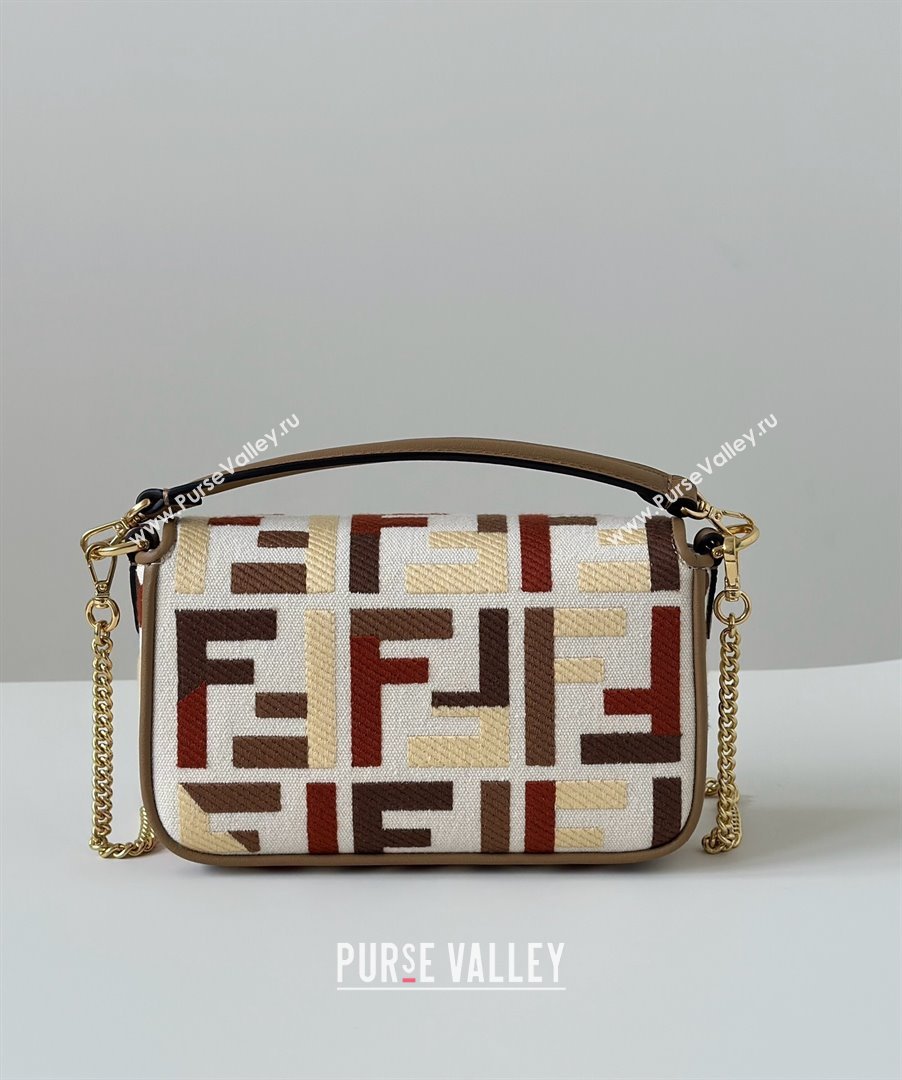Fendi Baguette Mini Bag in Canvas with FF embroidery Red/Multicolor 2025 0159S 0930 (CL-250930020)
