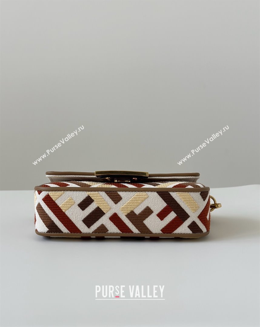 Fendi Baguette Mini Bag in Canvas with FF embroidery Red/Multicolor 2025 0159S 0930 (CL-250930020)