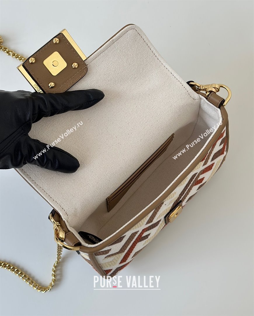 Fendi Baguette Mini Bag in Canvas with FF embroidery Red/Multicolor 2025 0159S 0930 (CL-250930020)