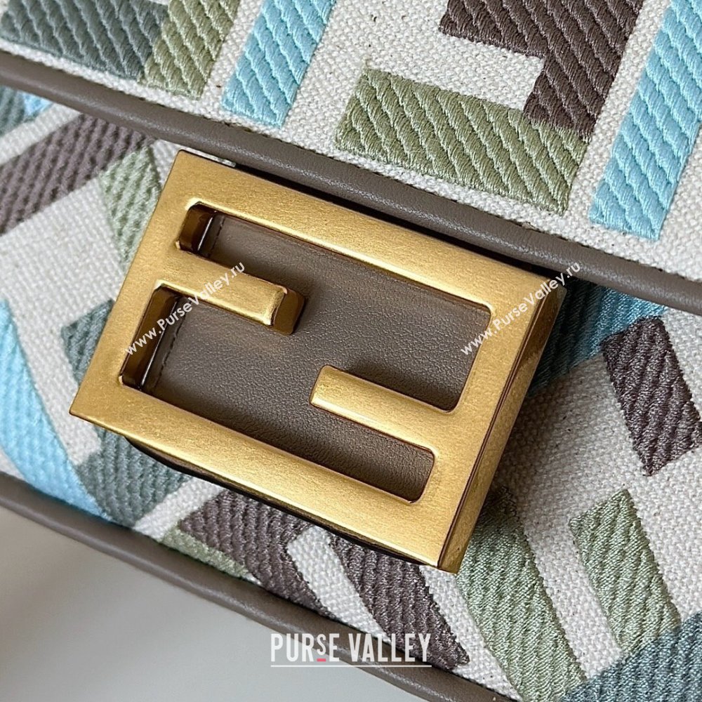 Fendi Baguette Mini Bag in Canvas with FF embroidery Green/Blue/Multicolor 2025 0159S 0930 (CL-250930022)