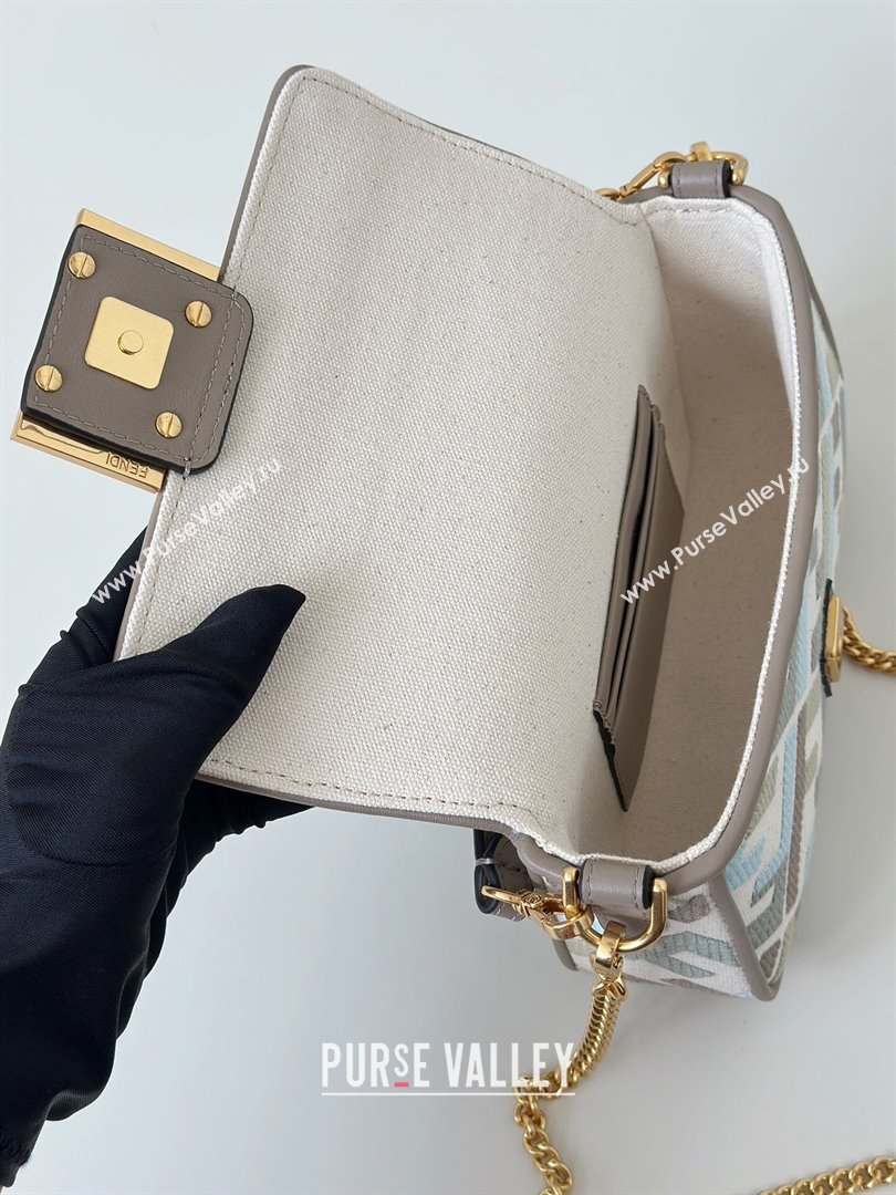 Fendi Baguette Mini Bag in Canvas with FF embroidery Green/Blue/Multicolor 2025 0159S 0930 (CL-250930022)