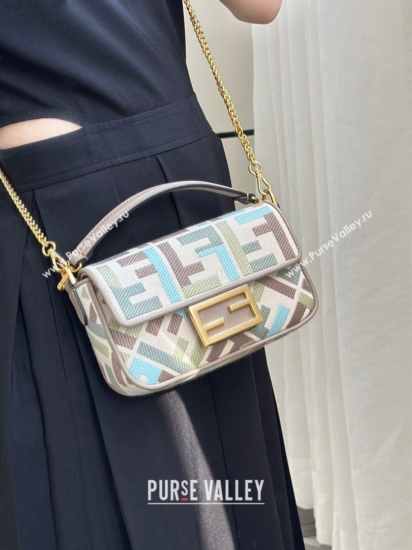 Fendi Baguette Mini Bag in Canvas with FF embroidery Green/Blue/Multicolor 2025 0159S 0930 (CL-250930022)