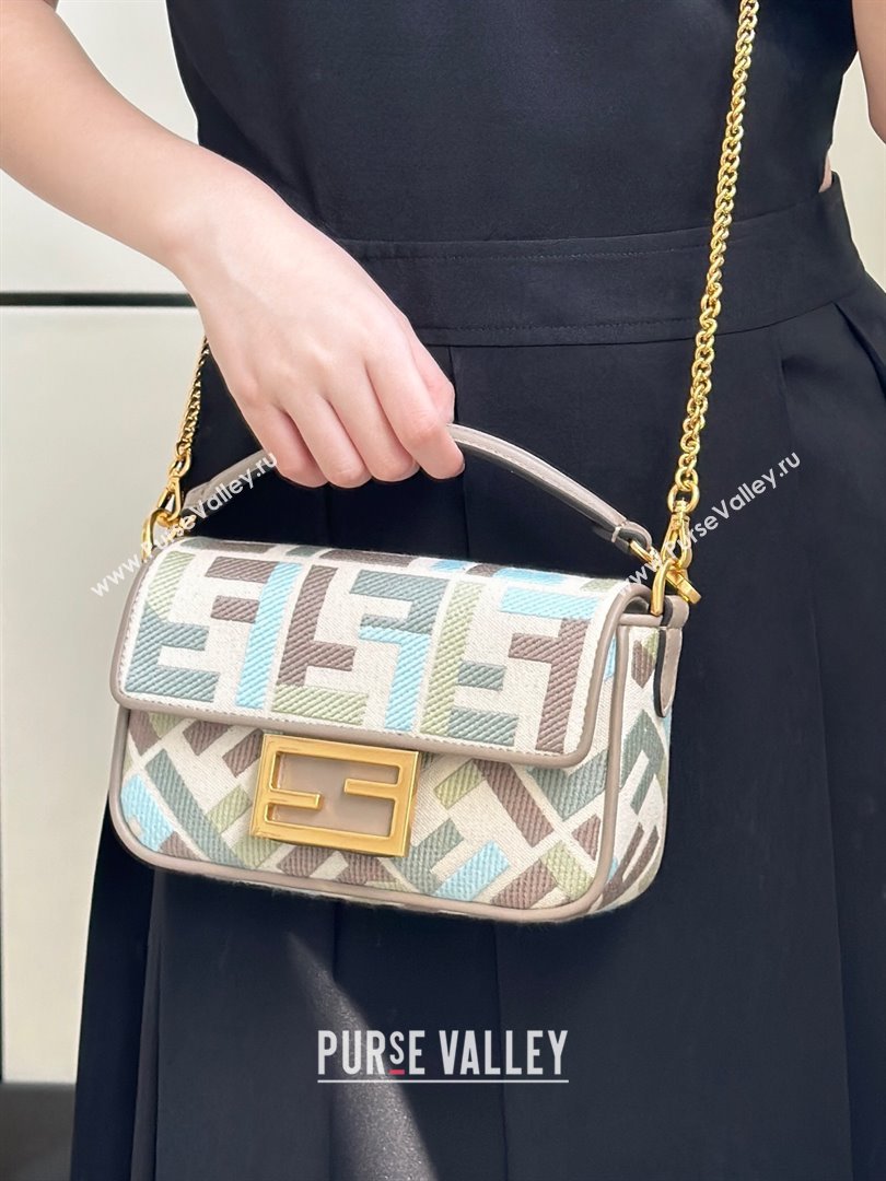 Fendi Baguette Mini Bag in Canvas with FF embroidery Green/Blue/Multicolor 2025 0159S 0930 (CL-250930022)