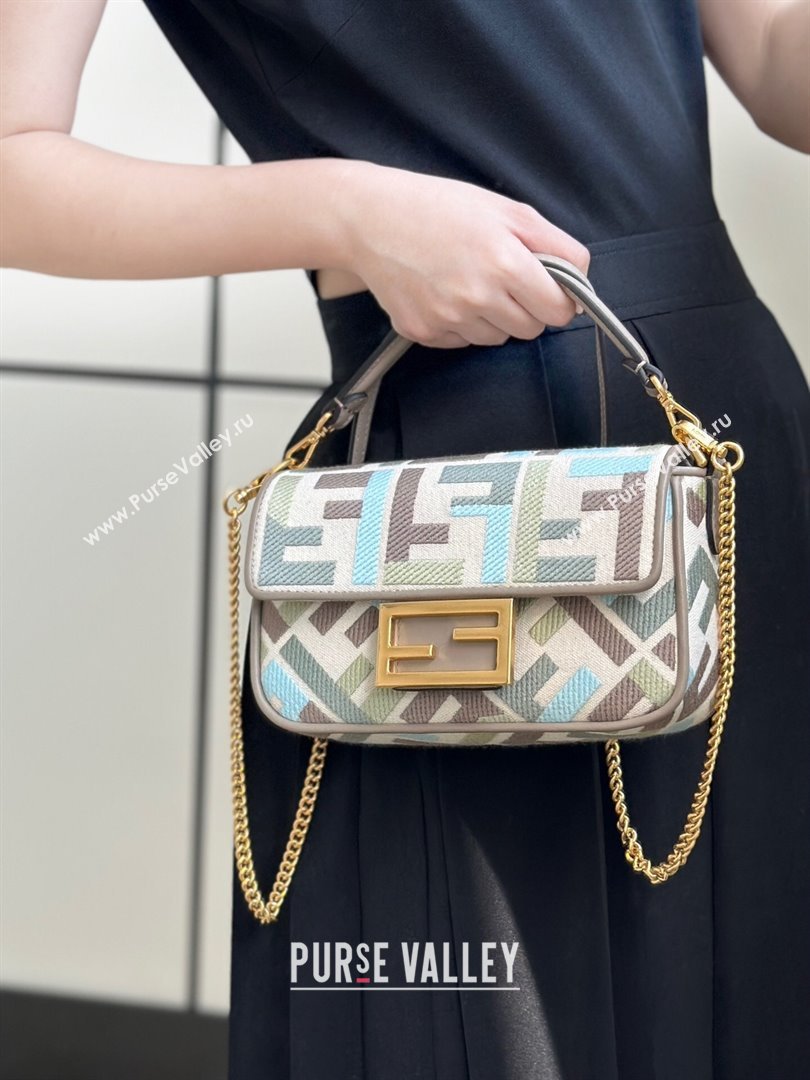 Fendi Baguette Mini Bag in Canvas with FF embroidery Green/Blue/Multicolor 2025 0159S 0930 (CL-250930022)