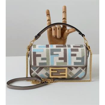Fendi Baguette Mini Bag in Canvas with FF embroidery Green/Blue/Multicolor 2025 0159S 0930 (CL-250930022)