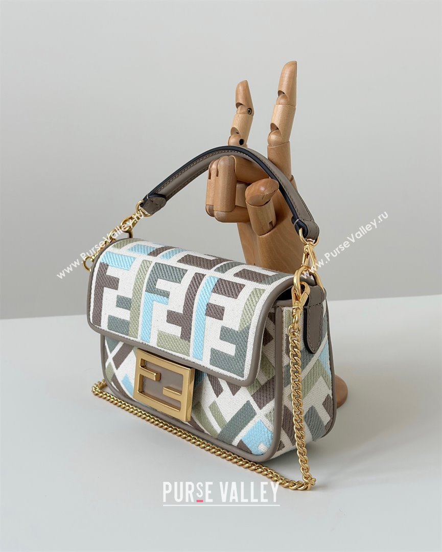 Fendi Baguette Mini Bag in Canvas with FF embroidery Green/Blue/Multicolor 2025 0159S 0930 (CL-250930022)
