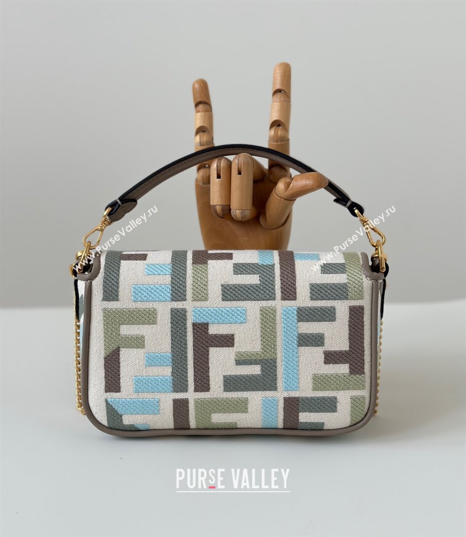 Fendi Baguette Mini Bag in Canvas with FF embroidery Green/Blue/Multicolor 2025 0159S 0930 (CL-250930022)