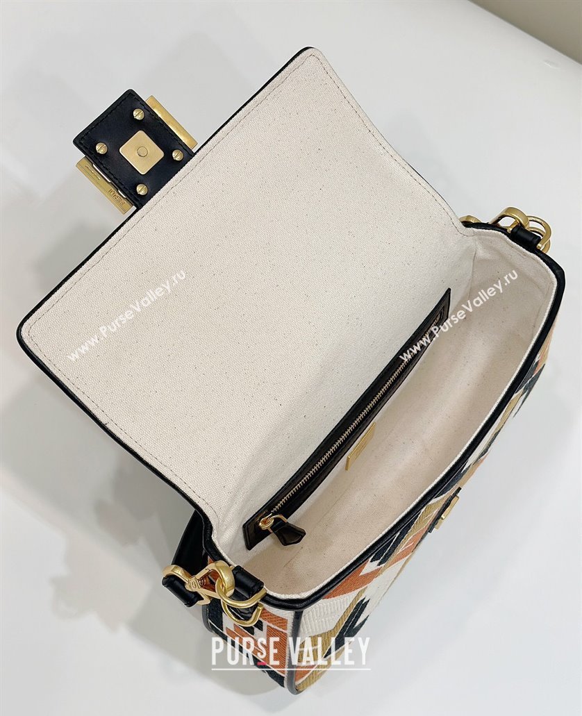 Fendi Baguette Medium Bag in Canvas with FF embroidery Black/Multicolor 2025 0159M (CL-250522018)
