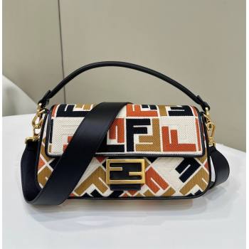 Fendi Baguette Medium Bag in Canvas with FF embroidery Black/Multicolor 2025 0159M (CL-250522018)