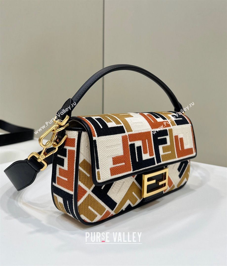 Fendi Baguette Medium Bag in Canvas with FF embroidery Black/Multicolor 2025 0159M (CL-250522018)