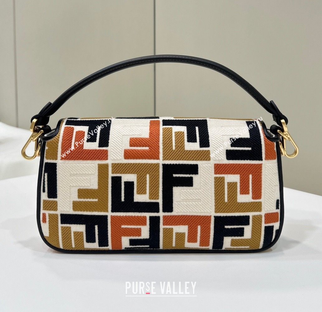 Fendi Baguette Medium Bag in Canvas with FF embroidery Black/Multicolor 2025 0159M (CL-250522018)
