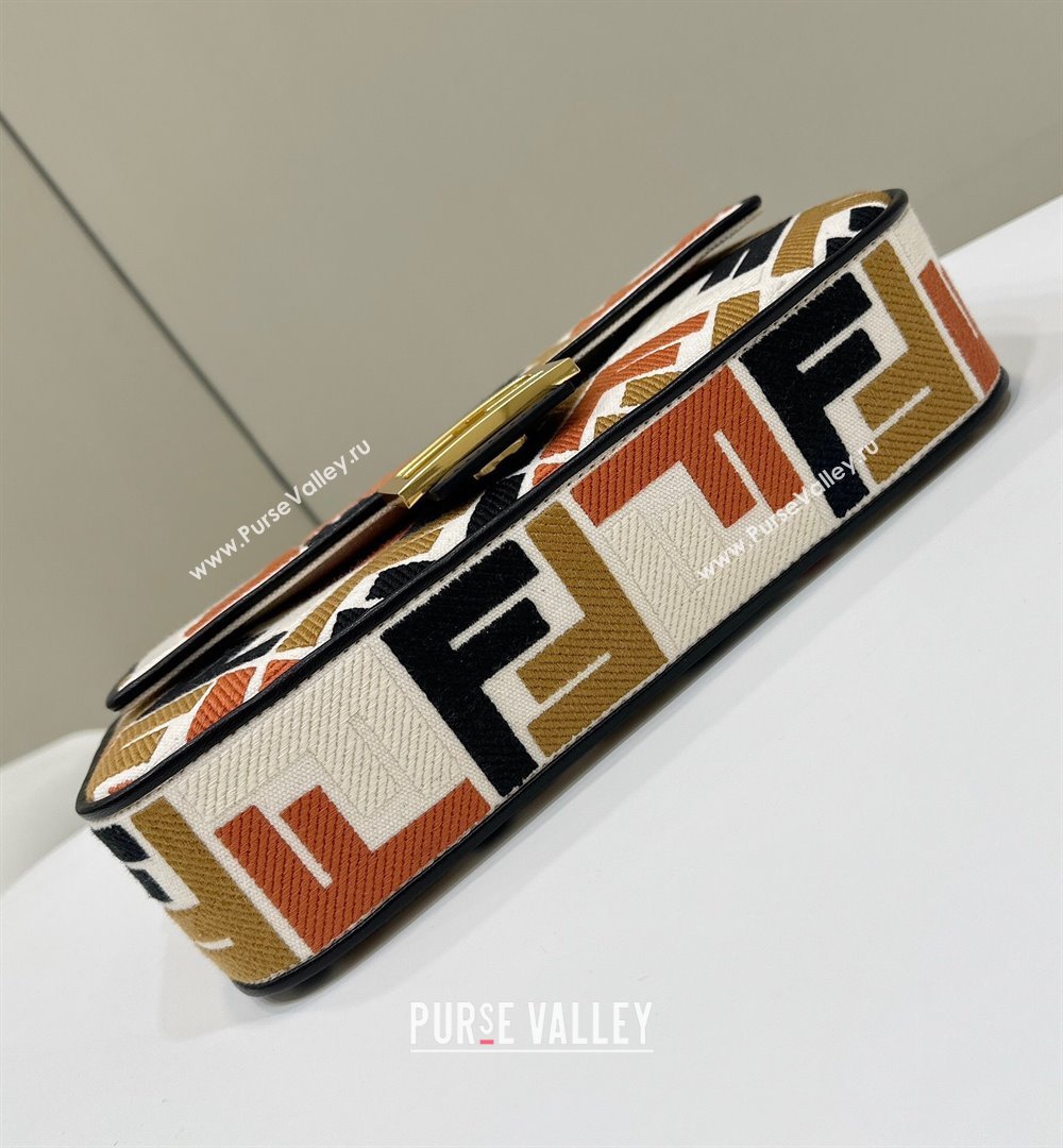 Fendi Baguette Medium Bag in Canvas with FF embroidery Black/Multicolor 2025 0159M (CL-250522018)