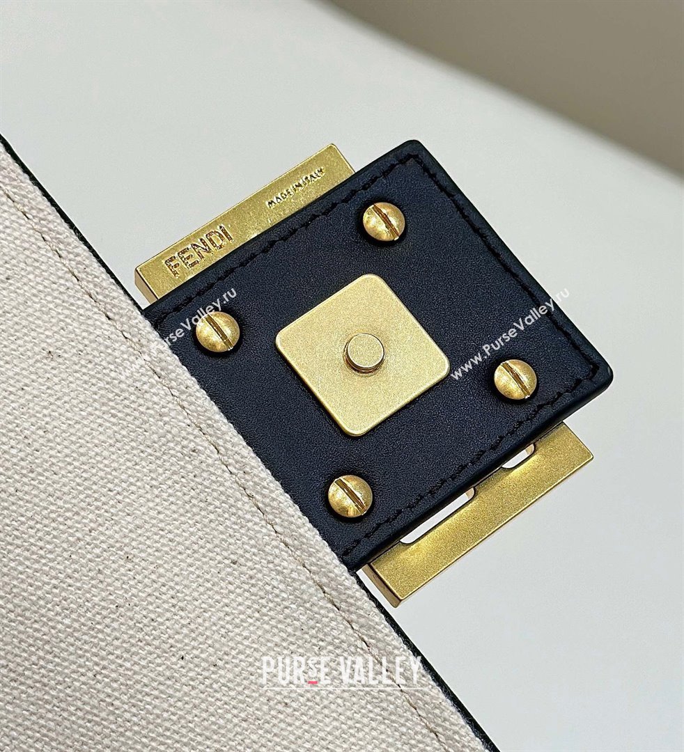 Fendi Baguette Medium Bag in Canvas with FF embroidery Black/Multicolor 2025 0159M (CL-250522018)