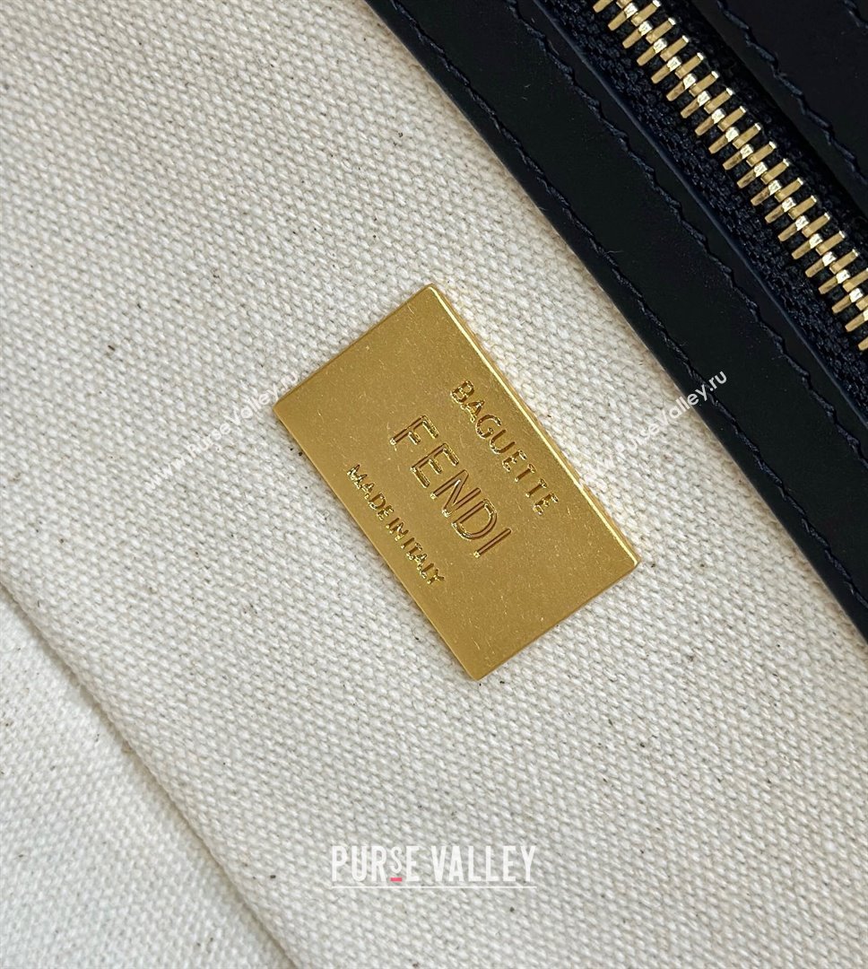 Fendi Baguette Medium Bag in Canvas with FF embroidery Black/Multicolor 2025 0159M (CL-250522018)