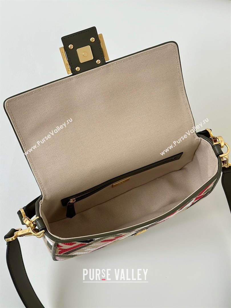 Fendi Baguette Medium Bag in Canvas with FF embroidery Beige/Multicolor 2025 0159M (CL-250522017)