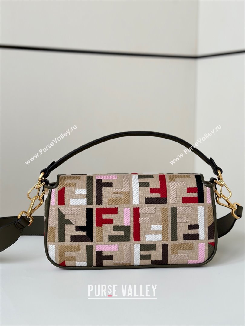 Fendi Baguette Medium Bag in Canvas with FF embroidery Beige/Multicolor 2025 0159M (CL-250522017)