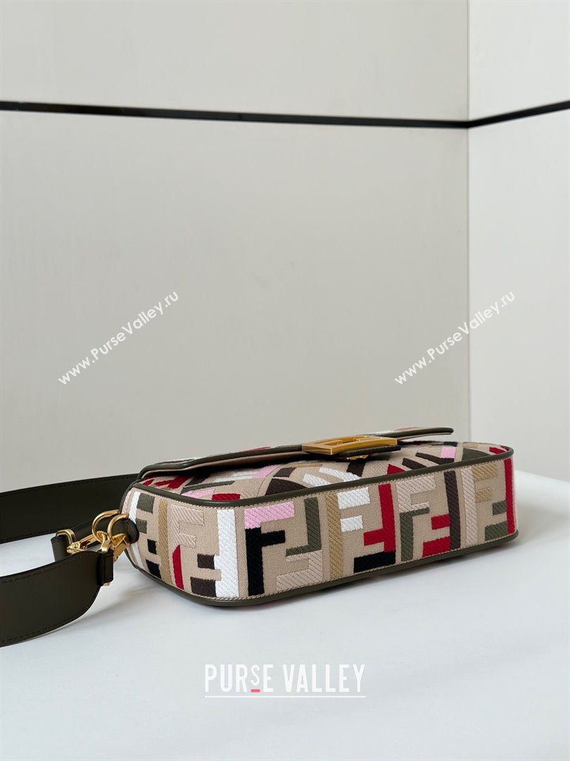 Fendi Baguette Medium Bag in Canvas with FF embroidery Beige/Multicolor 2025 0159M (CL-250522017)