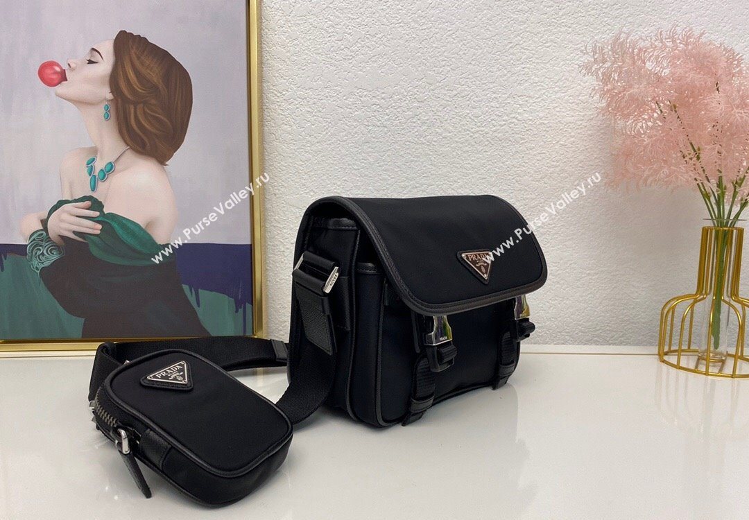 Prada Mens Nylon and Saffiano Leather Shoulder Bag 2VD034 Black 2025 (nana-251121104)