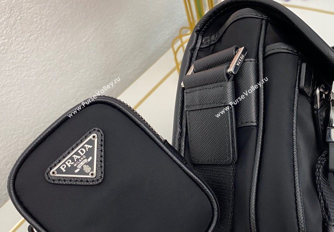 Prada Mens Nylon and Saffiano Leather Shoulder Bag 2VD034 Black 2025 (nana-251121104)