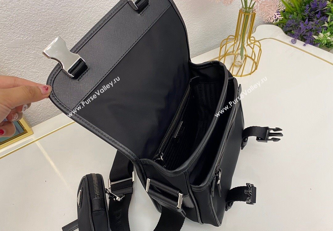 Prada Mens Nylon and Saffiano Leather Shoulder Bag 2VD034 Black 2025 (nana-251121104)