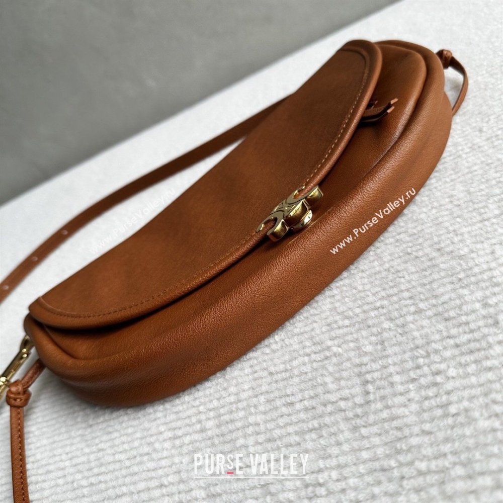 Celine Halfmoon Soft Triomphe Small Bag in Supple Shiny Lambskin 103778 Tan Brown 2026 (BL-260411004)